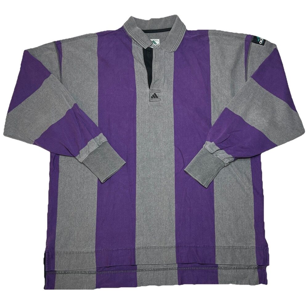 Adidas equipment 80s vintage rugby stripped polo Purple/Gray Mens Size Xl Rare